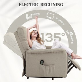 HOMCOM Scaun Electric Rabatabil cu Taburet, Fotoliu Relax cu Telecomandă, Roți și Buzunar, 66x90x96 cm, Bej | Aosom Romania