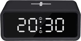 Solight CA07B - Ceas digital cu încărcător wireless Qi, alimentare 230V/CR2032, negru
