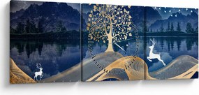 Tablou - Cerbi în luna plină (cu ceas) (90x30 cm)