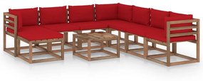 Set mobilier de gradina cu perne rosii, 9 piese Rosu, 3x colt + 4x mijloc + suport pentru picioare + masa, 1