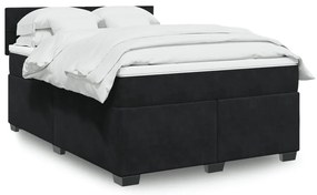 vidaXL Pat box spring cu saltea, negru, 140x200 cm, catifea
