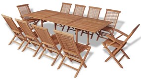 vidaXL Set mobilier exterior cu scaune pliabile, 11 piese, lemn de tec