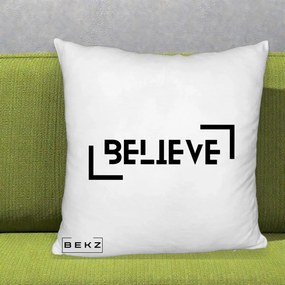 Perna Decorativa Believe Minimalist, 40x40 cm, Alb Pufos, Husa Detasabila, Perna Inclusa, BEKZ®