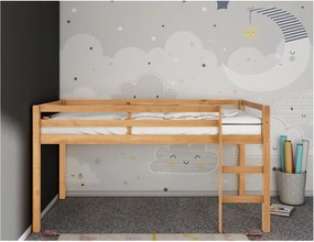 Pat pentru copii în culoare naturală înalt din lemn de pin 90x200 cm Alpi – Støraa