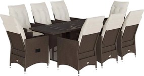 vidaXL Set mobilier de grădină cu perne, 9 piese, maro, poliratan