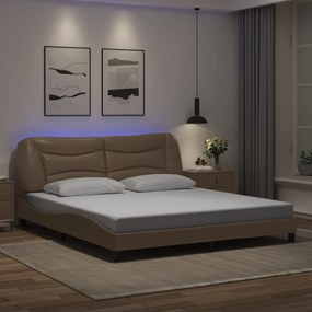 vidaXL Cadru de pat cu LED, cappuccino, 180x200 cm, piele ecologică