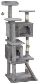 PawHut Arbore pentru pisici înălțime 138 cm, turn de joc pentru pisici cu zgârietoare, platforme, 2 cotețe, 49 x 49 x 138 cm gri deschis | Aosom Romania