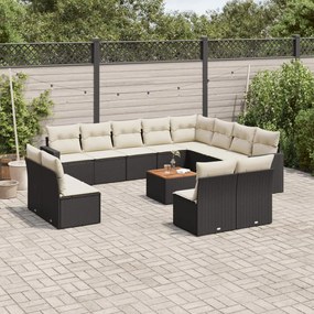 3224369 vidaXL Set mobilier de grădină cu perne, 13 piese, negru, poliratan