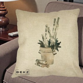 Perna Decorativa Butuci de Mesteacan Watercolor, 40x40 cm, Crem, Husa Detasabila, Perna Inclusa, BEKZ®