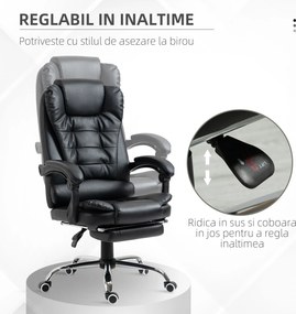 HOMCOM Scaun Birou din Piele Artificială Neagră Înălțime Reglabilă Spătar Rabatabil 64.5x69x127cm | Aosom Romania