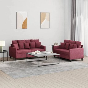 3201654 vidaXL Set canapea cu perne, 2 piese, roșu vin, material textil