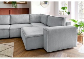 Colțar gri deschis cu tapițerie din catifea reiată (cu colț pe partea dreaptă) Nihad modular – Bobochic Paris