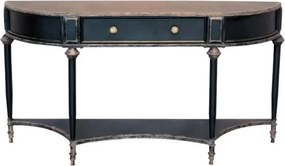 Consolă hol vintage din metal, negru, cu sertar, raft și picioare tronconice, blat patinat, 86 x 150 x 39,5 cm, „Edouard”