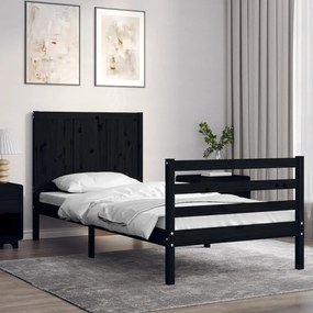 3194495 vidaXL Cadru de pat cu tăblie, negru, 90x200 cm, lemn masiv