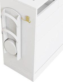 Combinație 6-în-1 pentru intrare cu iluminare LED, set cuier, masă de toaletă, bancă pentru pantofi, dulap rabatabil pentru pantofi și vitrină din sticlă, 163x35x161 cm, Alb