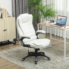 Vinsetto Scaun de Birou Reclinabil cu Masaj, Înălțime Reglabilă, Telecomandă, Textil cu Aspect de In, Crem | Aosom Romania