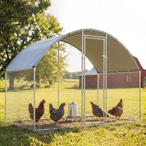 PawHut Țarc pentru Găini din Metal, Mare, cu Acoperire Impermeabilă și Anti-UV, Țarc Exterior cu Ușă Blocabilă, pentru 5-8 Găini, Argintiu | Aosom Romania