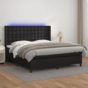 3139397 vidaXL Pat cu arcuri, saltea și LED, negru, 180x200cm, piele ecologică