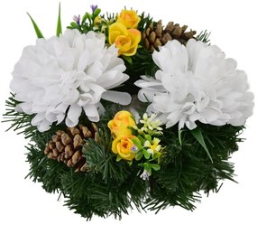 Coroană funerară Crizanteme albe, 20 cm