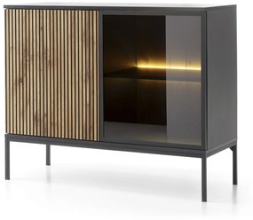 Vitrină Silvano K104 (Negru + Stejar wotan) (cu iluminat LED). 1062585