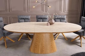 Masa extensibila, Ceramica travertin, Furnir stejar, UNIQUE 160-200cm