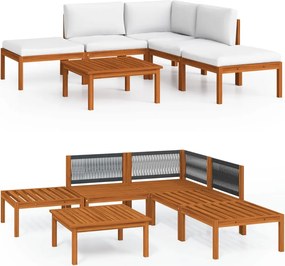 vidaXL Set fotoliu de grădină cu 6 piese, perne, lemn crem, acacia și frânghie