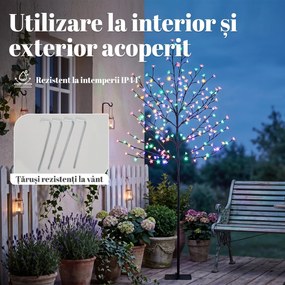 HOMCOM Copac de Crăciun tip cireș, 180 cm, cu LED-uri, 20 ramuri, timer zilnic, pentru interior și exterior acoperit, negru | Aosom Romania