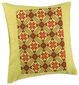 Perna Decorativa, Model cu Motive Romanesti 2, 40x40 cm, Verde, Husa Detasabila, Burduf