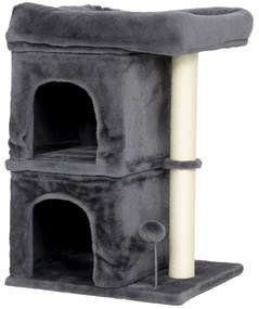 PawHut Ansamblu de joacă pentru pisici de până la 7 kg cu 2 căsuțe, pat și stâlp de sisal, 66cm, Gri | Aosom Romania