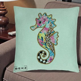 Perna Decorativa Calut de Mare Glitter Tropical, 40x40 cm, Verde Menta, Husa Detasabila, Perna Inclusa, BEKZ®