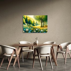 Tablou pe sticlă - Sat în galben-verde (70x50 cm)