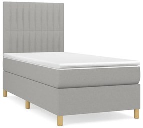 3142449 vidaXL Pat continental cu saltea, gri deschis, 80x200 cm, textil