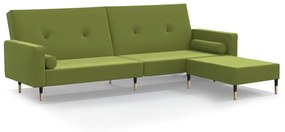 3080527 vidaXL Canapea extensibilă 2 locuri, cu taburet, verde deschis catifea