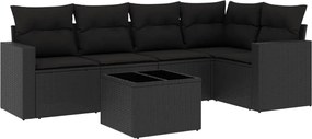 vidaXL Set mobilier de grădină cu perne, 6 piese, negru, poliratan