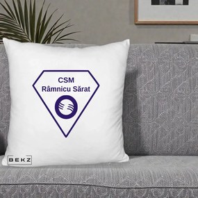 Perna Personalizata CSM Ramnicu Sarat Fotbal, 40x40 cm, Alb Pufos, Husa Detasabila, Perna Inclusa, BEKZ®