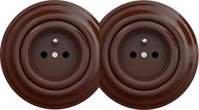 Kliklap - Priză dublă retro pentru uz casnic, cu ramă, 230 V, maro