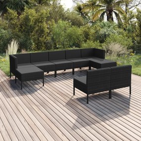 3094549 vidaXL Set mobilier de grădină cu perne, 9 piese, negru, poliratan