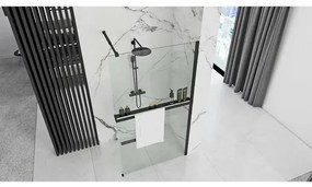 Paravan de dus tip Walk-in Rea Aero 90x195 cm si etajera cu suport negru