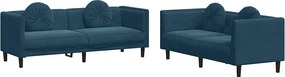 vidaXL Set de canapele cu perne, 2 piese, albastru, catifea