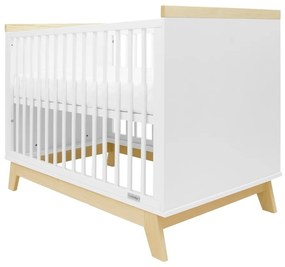 New Baby Crib Marcus cu barieră, alb/natural