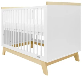 New Baby Crib Marcus cu barieră, alb/natural
