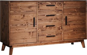 Comodă lemn masiv Timeless 4 Sertare 2 Uși Whisky, 146 × 45 × 85 cm