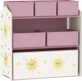 Raft AIYAPLAY pentru Depozitarea Jucăriilor, 3 Niveluri, 6 Cutii Textile Detașabile, Organizator pentru Dormitor, Living și Camera de Joacă, Roz | Aosom Romania