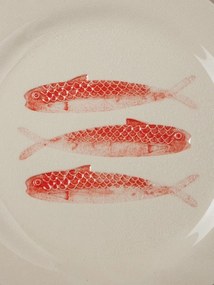 Farfurie din ceramică cu sardine roșii, Ø22 cm