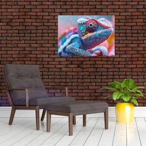 Tablou pe sticlă - Cameleon colorat (70x50 cm)