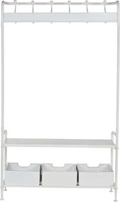Cuier vintage de hol din metal, finisaj alb antichizat, 110×36×186 cm, „Merej"