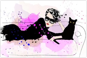 Tablou - Femeia cu pisică neagră (90x60 cm)