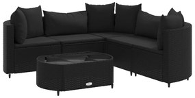 3308395 vidaXL Set mobilier de grădină cu perne, 6 piese, negru, poliratan