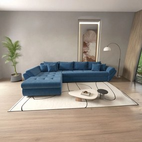 Colțar extensibil dumonde cu ladă de depozitare si sezut confortabil din spuma high-density, Loana XL Zoom Albastru 335x185 cm