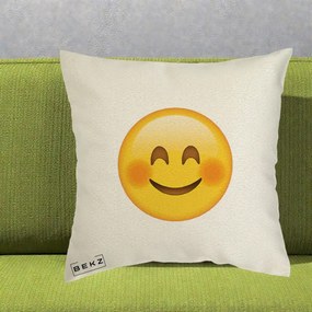 Perna Decorativa Emoji Fericit Roscat, 40x40 cm, Ecru, Husa Detasabila, Perna Inclusa, BEKZ®